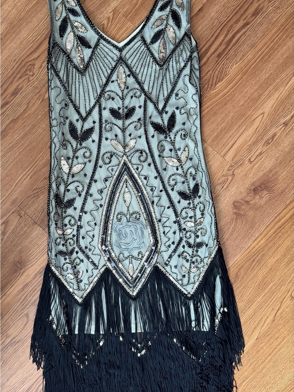 Metme Size S 1920s Gatsby Flapper Sequin Beaded Fringe Dress